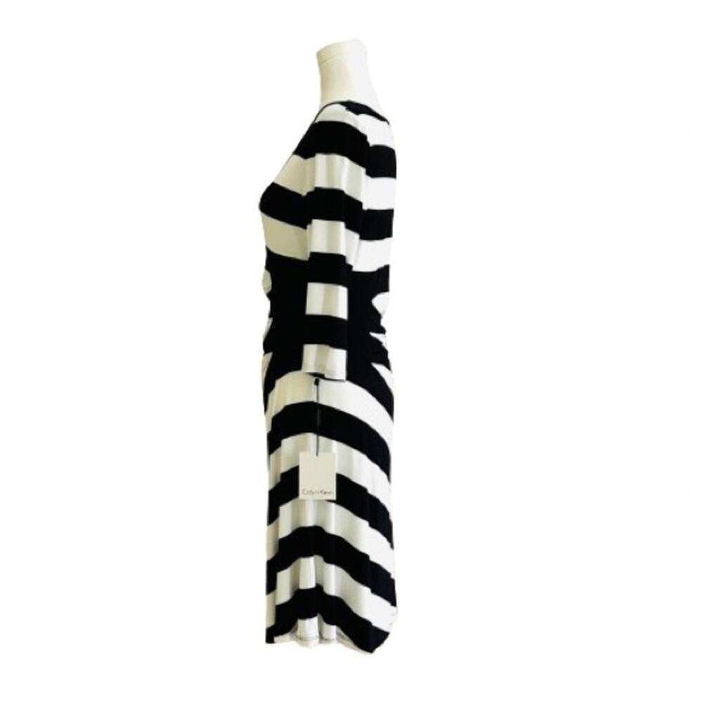 Calvin Klein Dress Black White Stripe 3/4 Sleeve Summer Casual Dress Size 10 NEW - Picture 4 of 13